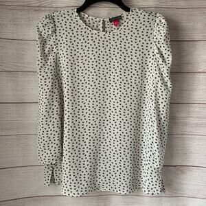 Vince Camuto White and Black Floral Blouse Pouf Shoulders Size Medium